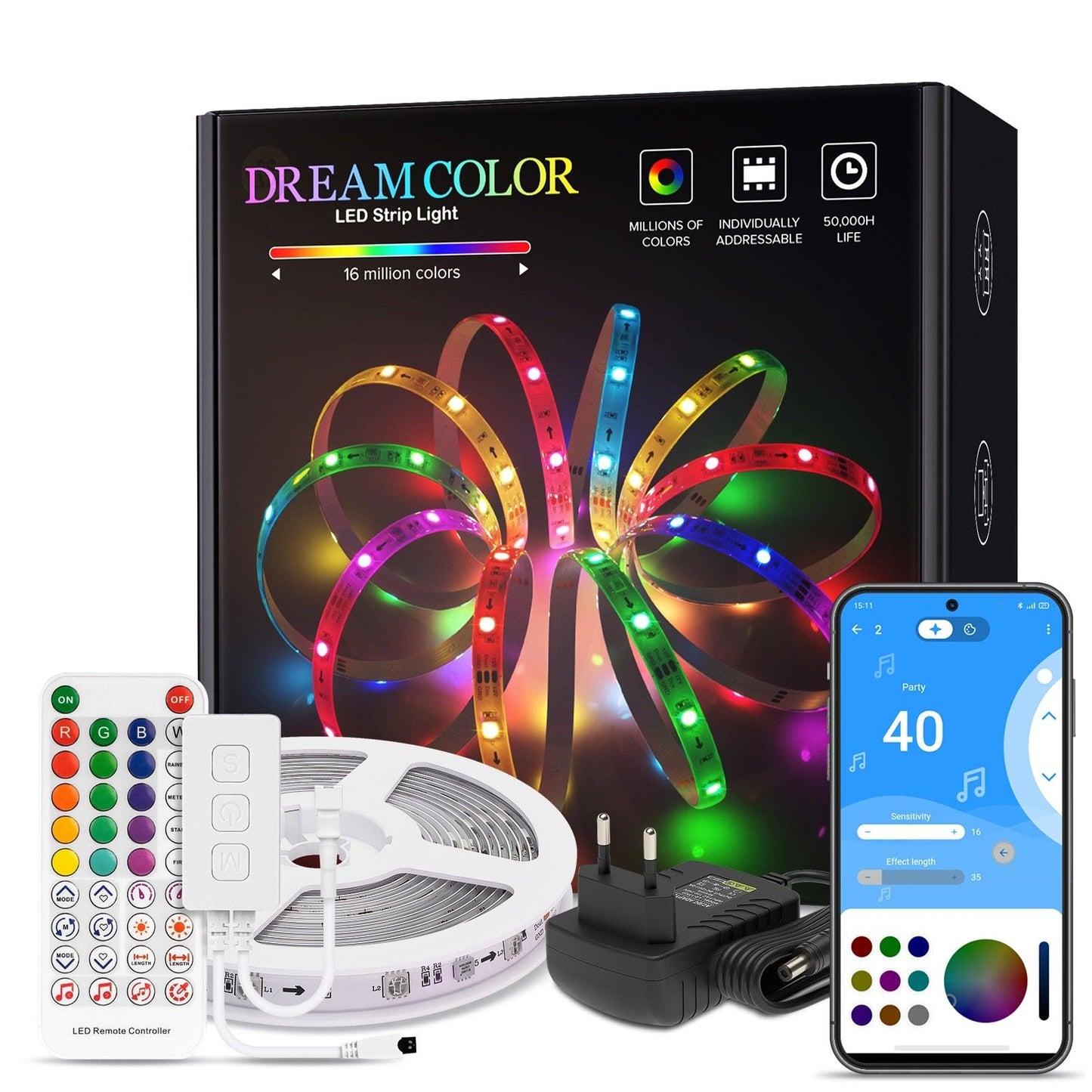 Dreamcolor LED Light Strip Bluetooth Music APP Control WS2811 WS2812B RGBIC Flexible Led Strip Room Bedroom Party Kitchen 5m-20m - DDD.MARKET