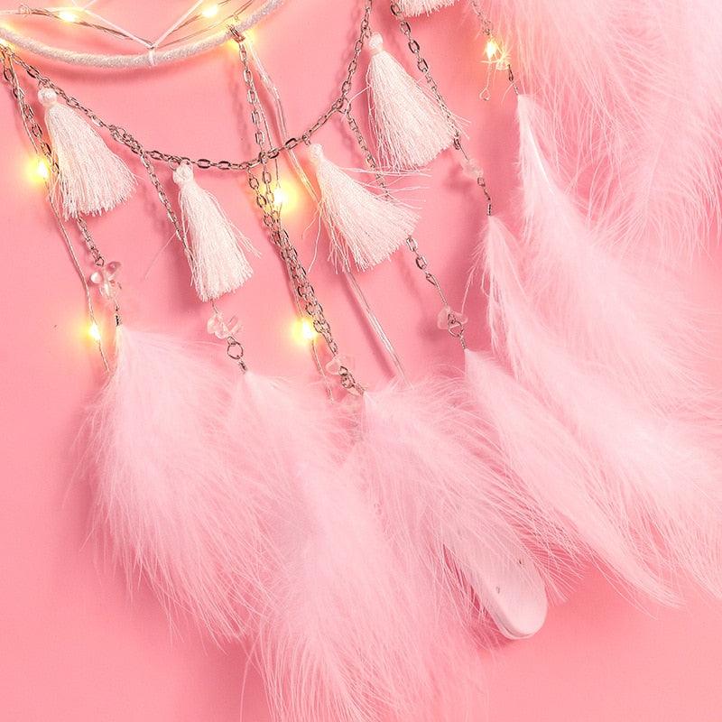 LED Lamp Flying Wind Chimes Lighting Dream Catcher Handmade Gifts Dreamcatcher Feather Pendant Romantic Creative Wall Hanging - DDD.MARKET