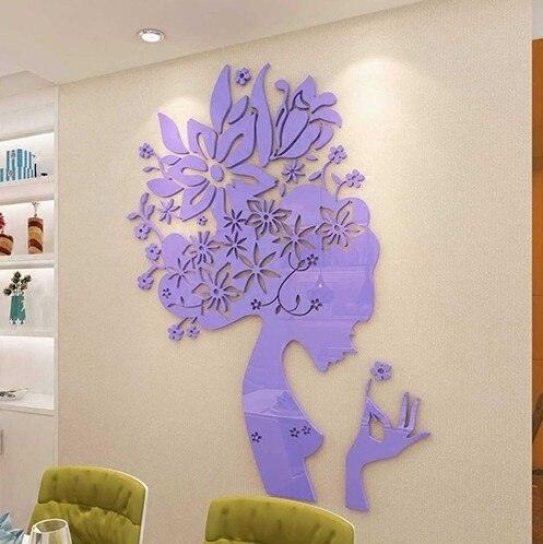 Bloom Multi-Pieces Flower Woman Pattern 3D Acrylic Decoration Wall Sticker DIY Wall Poster Wedding Home Decor Bedroom Wallstick - DDD.MARKET