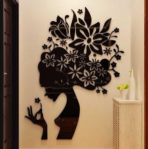 Bloom Multi-Pieces Flower Woman Pattern 3D Acrylic Decoration Wall Sticker DIY Wall Poster Wedding Home Decor Bedroom Wallstick - DDD.MARKET