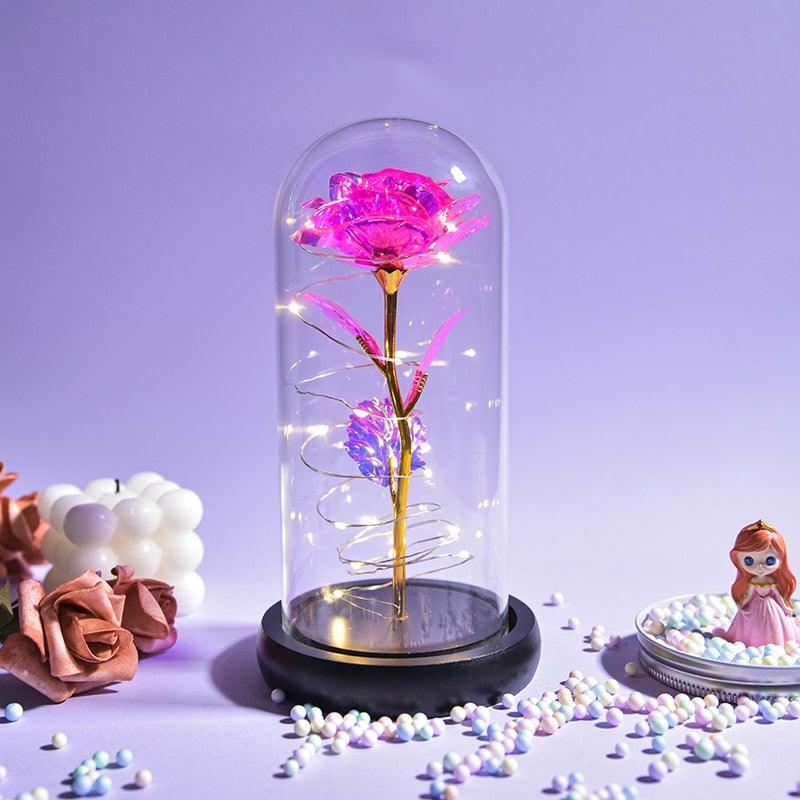 Valentine Gift Beauty and The Beast Preserved Roses In Glass Galaxy Rose Flower LED Light Artificial Flower Gift for Women Girls - DDD.MARKET