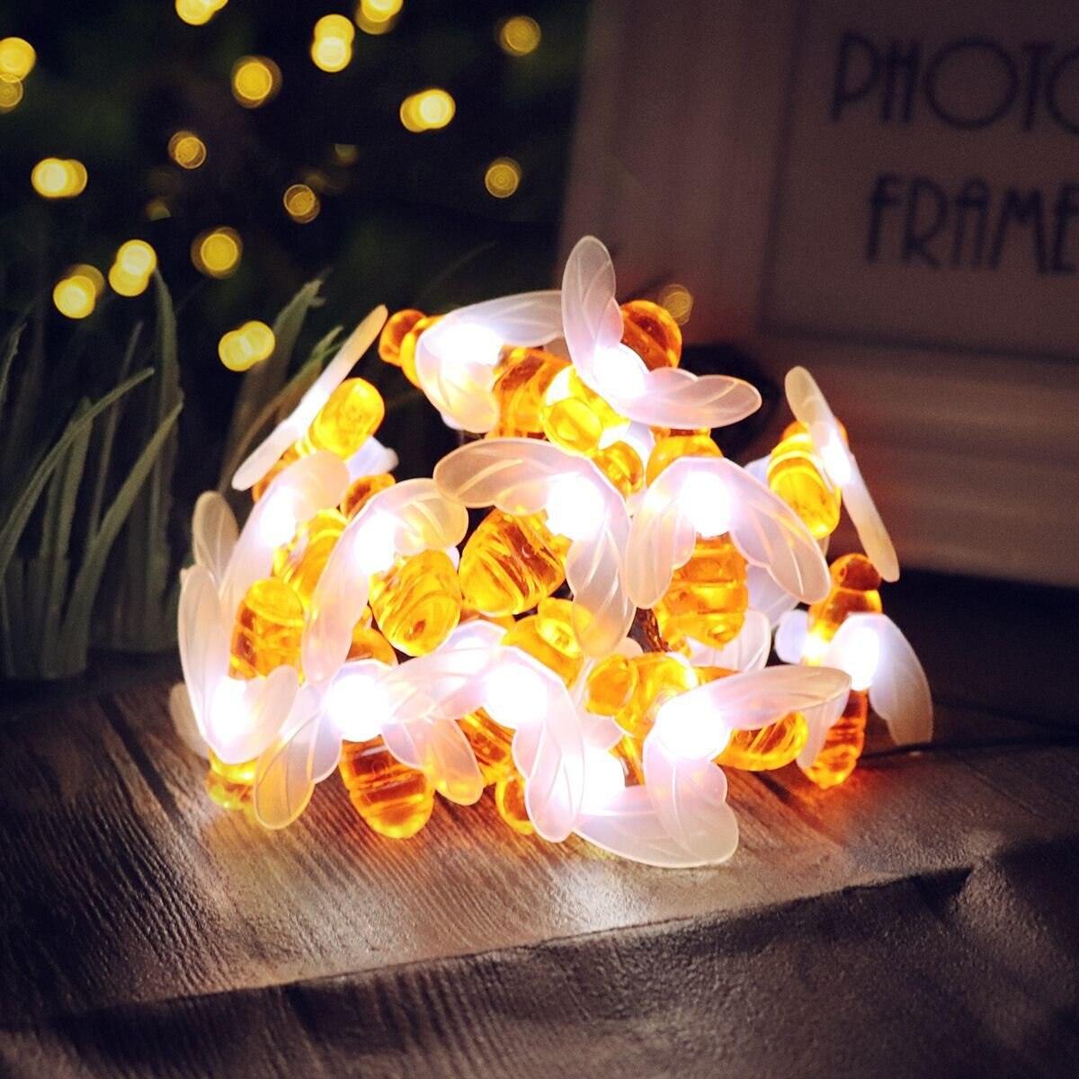 5M 50LED Lamp Honey Bee Led String Fairy Light Outdoor Garden Fence Patio Garland Lights Wall Decor Birthday Party Diy Decor - DDD.MARKET