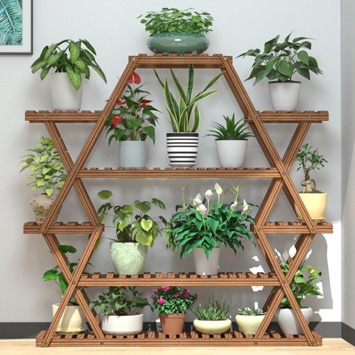 Large Triangular Wood Plant Stand Indoor 6 Tier Flower Pot Holder Shelf Corner Display Rack Organizer Shelves - DDD.MARKET