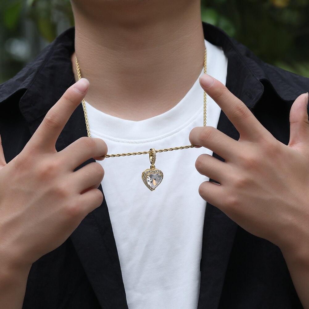 THE BLING KING New Peach Heart Pendant Necklace Color Psychedelic HipHop Full Iced Out Cubic Zirconia CZ Stone - DDD.MARKET