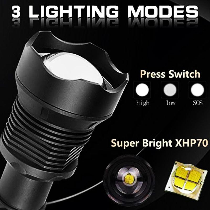 350000cd XPH90 70 50 LED/Powerful/Rechargeable/Tactical/Handled/EDC Flashlight cob Bike/Camping/Underwater/Search/Portable Light - DDD.MARKET