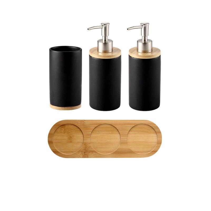 Ceramic Bamboo Toothbrush Holder Cup Bathroom Accessories Set Tumblers Bathroom Emulsion Container Dishwashing Liquid Container - DDD.MARKET