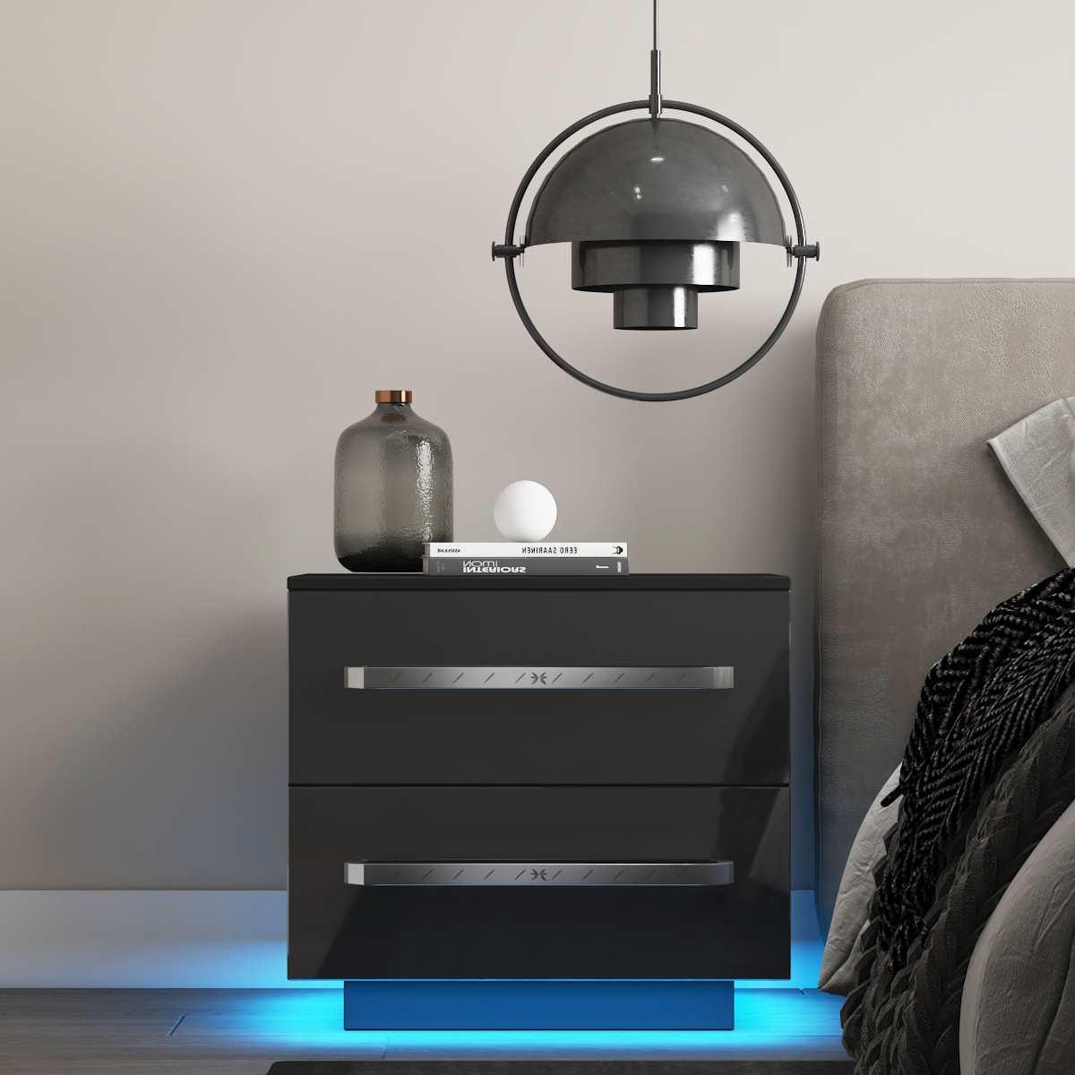 3 Type Modern Luxury LED Light Nightstand Coffee Tea Table w/2 Drawers Organizer Storage Cabinet Bedside Table Bedroom Furniture - DDD.MARKET