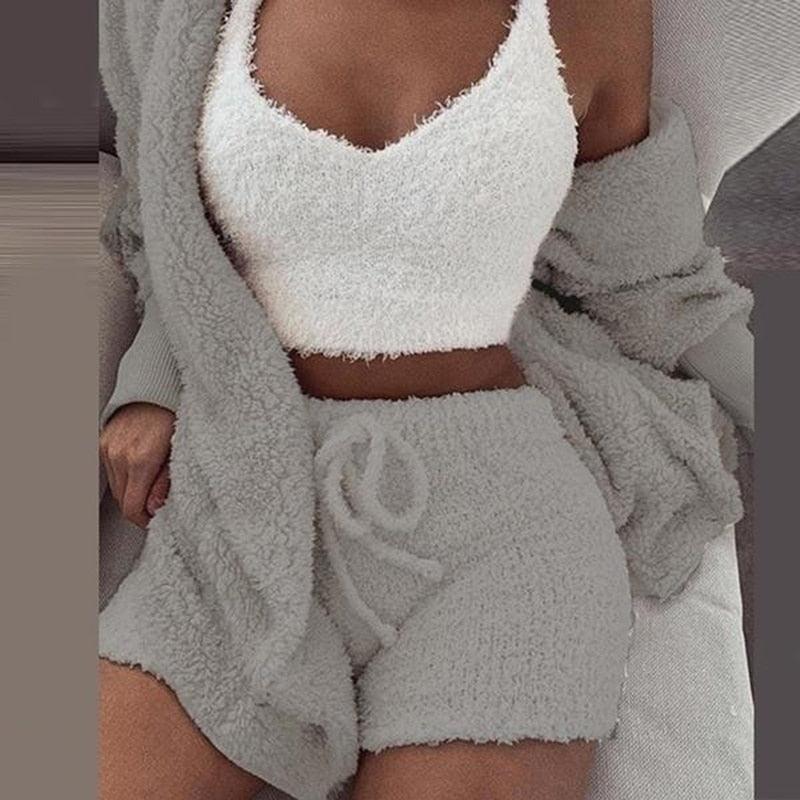 GAOKE Winter Autumn Three Pieces Set Hoodie Top And Short Tracksuit Women Set Elastic Waist Leisure 3 Piece Set Women Outfits - DDD.MARKET