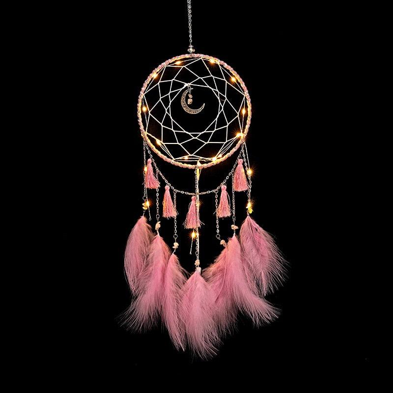 LED Lamp Flying Wind Chimes Lighting Dream Catcher Handmade Gifts Dreamcatcher Feather Pendant Romantic Creative Wall Hanging - DDD.MARKET