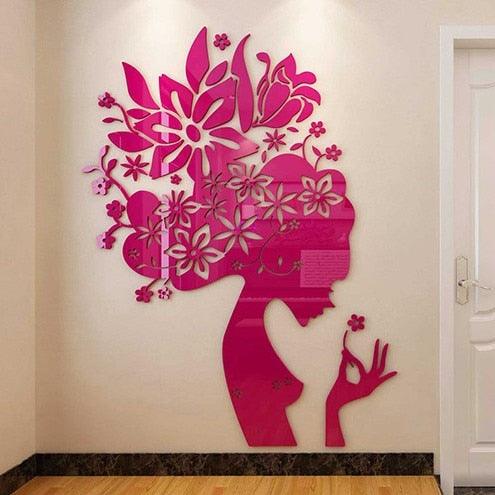 Bloom Multi-Pieces Flower Woman Pattern 3D Acrylic Decoration Wall Sticker DIY Wall Poster Wedding Home Decor Bedroom Wallstick - DDD.MARKET