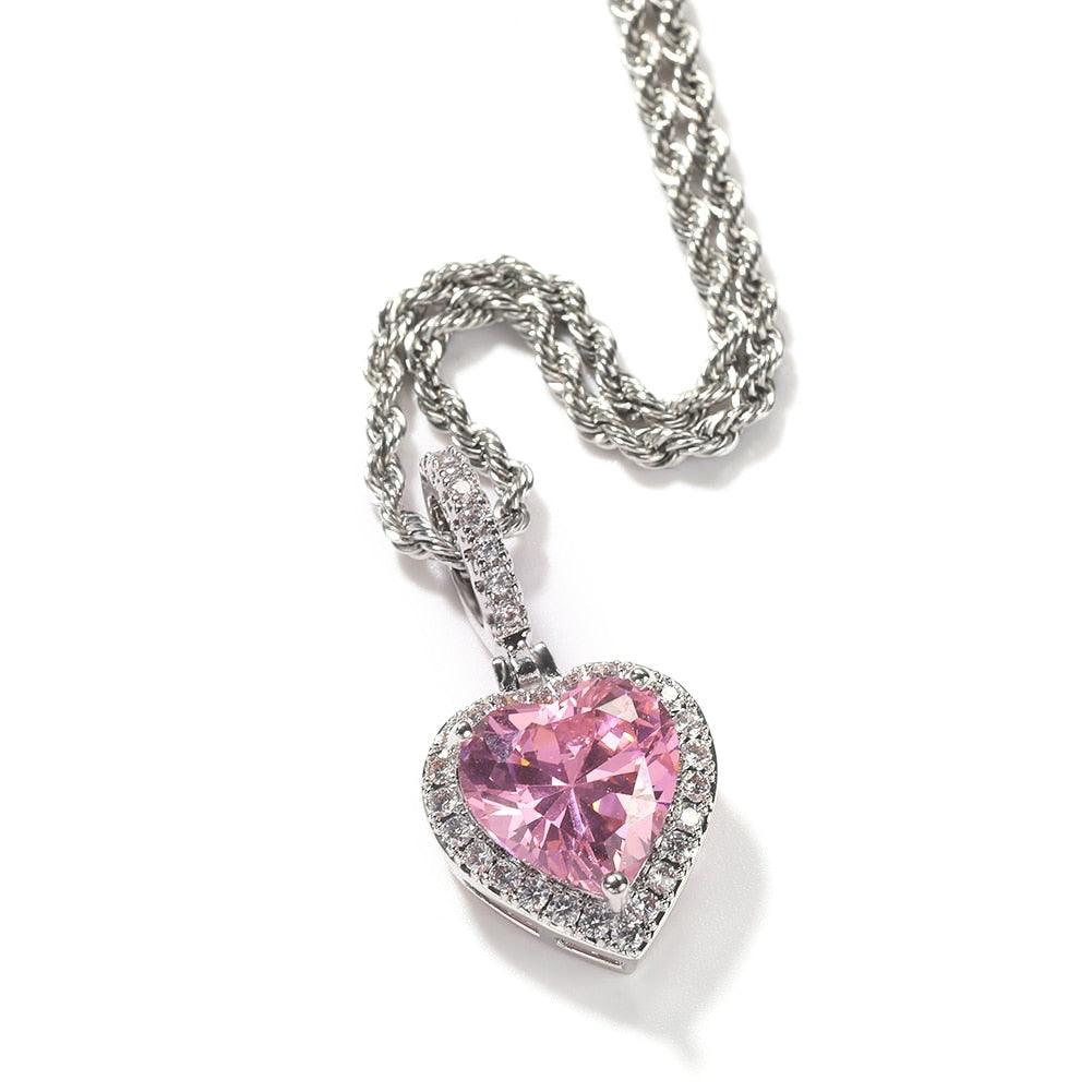 THE BLING KING New Peach Heart Pendant Necklace Color Psychedelic HipHop Full Iced Out Cubic Zirconia CZ Stone - DDD.MARKET