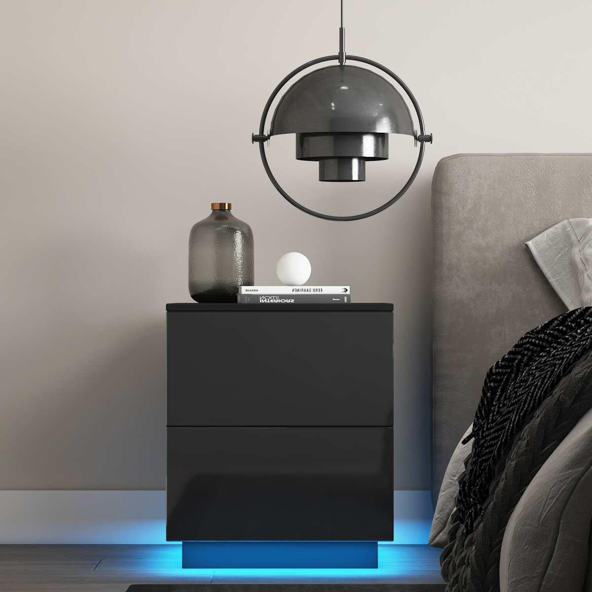 3 Type Modern Luxury LED Light Nightstand Coffee Tea Table w/2 Drawers Organizer Storage Cabinet Bedside Table Bedroom Furniture - DDD.MARKET