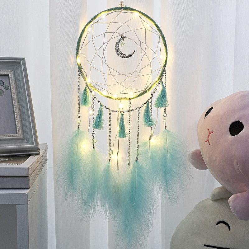 LED Lamp Flying Wind Chimes Lighting Dream Catcher Handmade Gifts Dreamcatcher Feather Pendant Romantic Creative Wall Hanging - DDD.MARKET