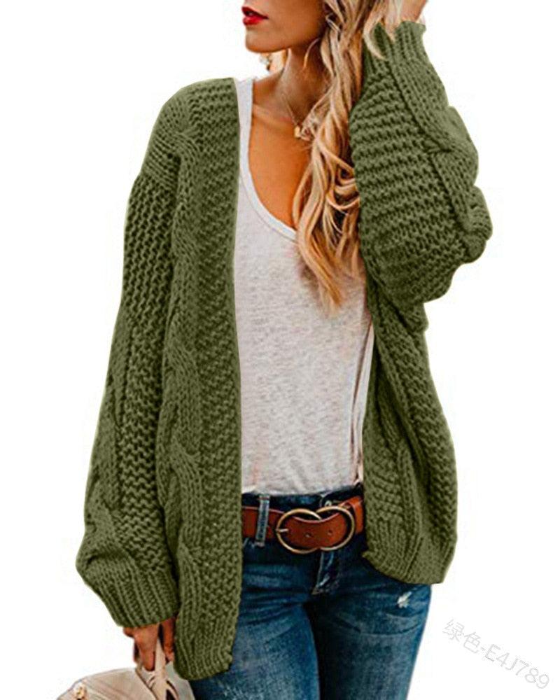 2021 spring and autumn new thick needle twist knit cardigan women&#39;s mid-length solid color casual loose coat cardigan - DDD.MARKET