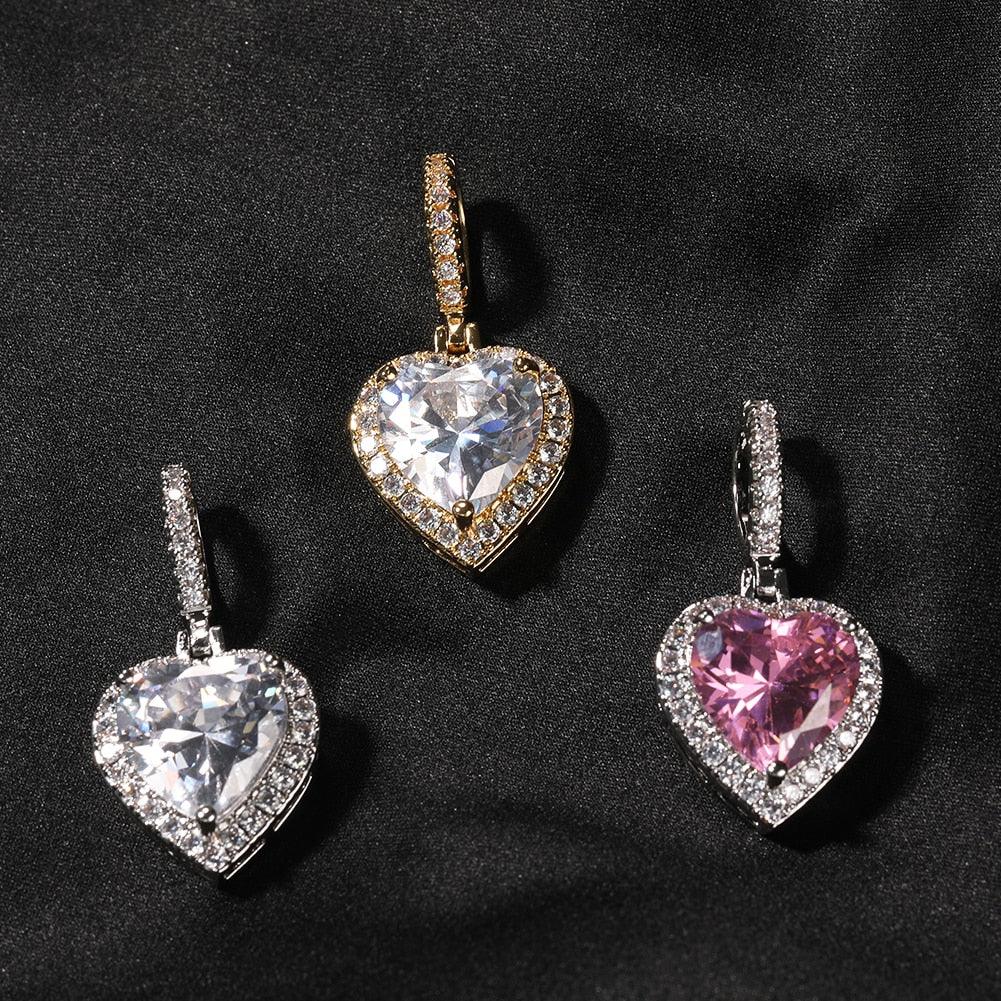 THE BLING KING New Peach Heart Pendant Necklace Color Psychedelic HipHop Full Iced Out Cubic Zirconia CZ Stone - DDD.MARKET