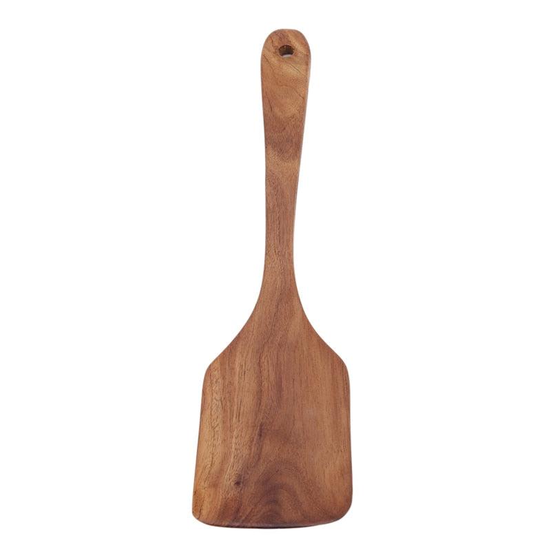 Teak Natural Wooden Tableware Spatulas Turners Long Handle Non-stick Kitchen Cooking Special Shovel Spatula Kitchen Tool Kits - DDD.MARKET