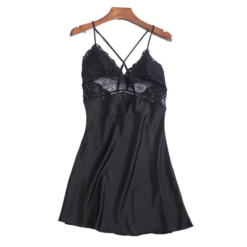 Summer Sexy Night Dress Lace Nightgown Women&#39;s New Lingerie Backless Lace V-neck Nightwear Satin Nightdress With Pad Homewear - DDD.MARKET