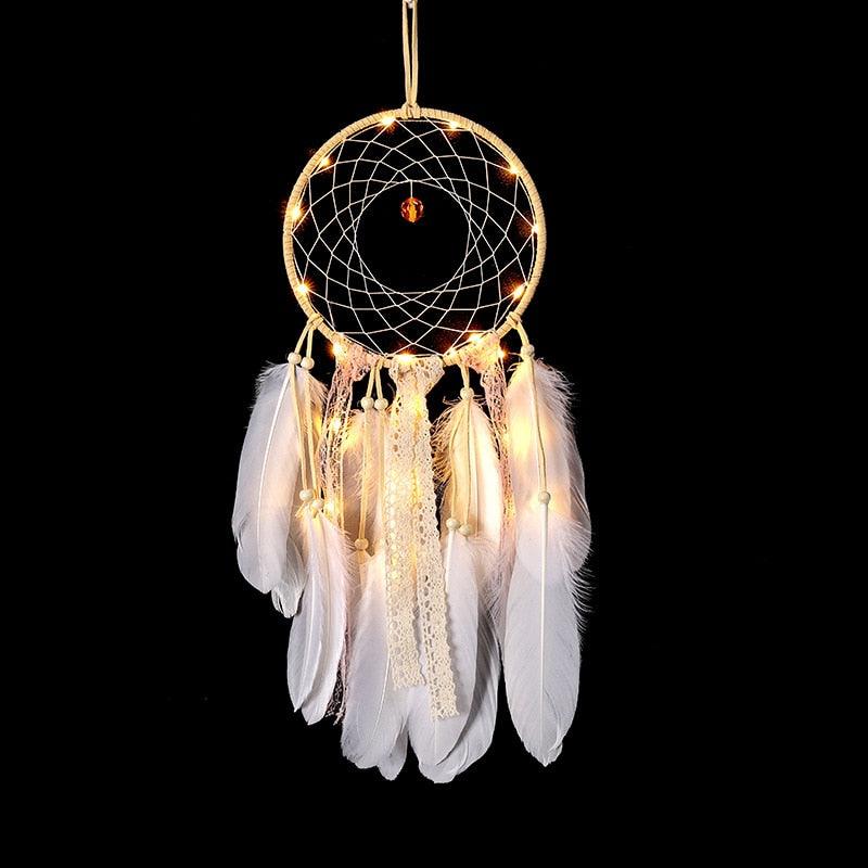 LED Lamp Flying Wind Chimes Lighting Dream Catcher Handmade Gifts Dreamcatcher Feather Pendant Romantic Creative Wall Hanging - DDD.MARKET