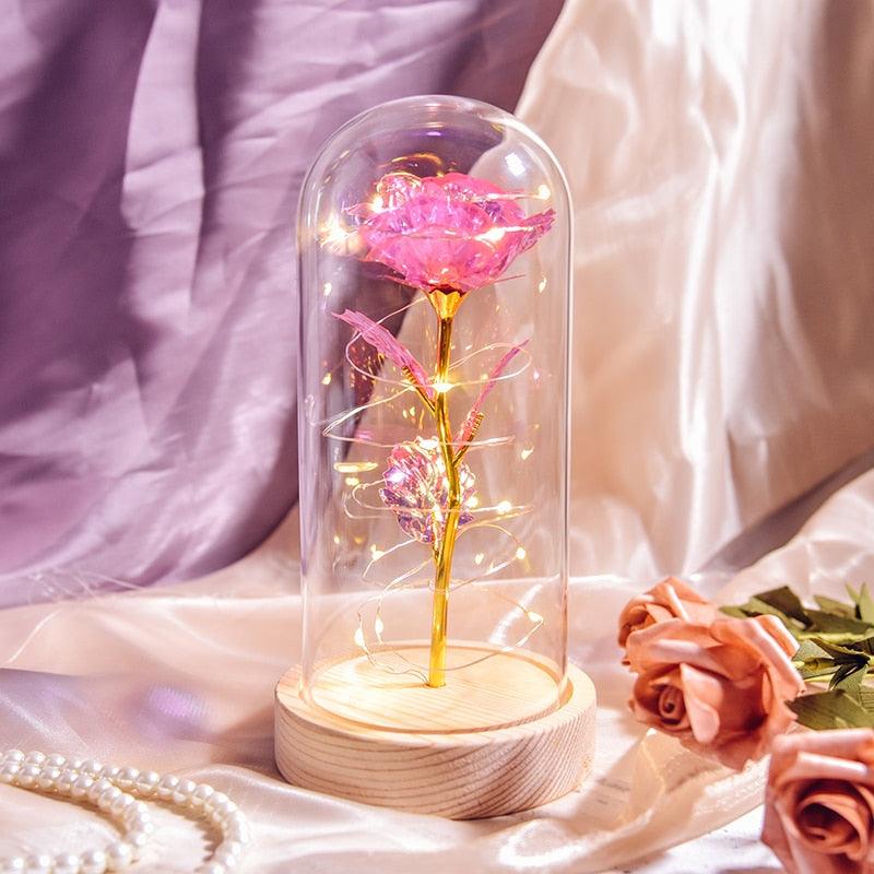 Valentine Gift Beauty and The Beast Preserved Roses In Glass Galaxy Rose Flower LED Light Artificial Flower Gift for Women Girls - DDD.MARKET