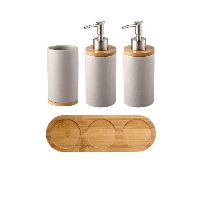 Ceramic Bamboo Toothbrush Holder Cup Bathroom Accessories Set Tumblers Bathroom Emulsion Container Dishwashing Liquid Container - DDD.MARKET