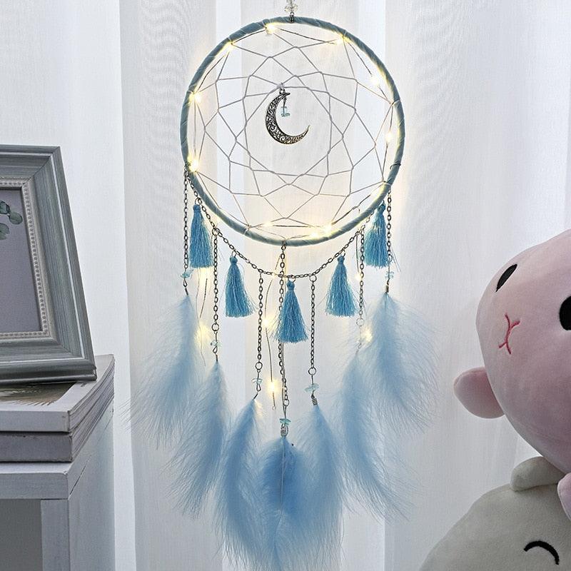 LED Lamp Flying Wind Chimes Lighting Dream Catcher Handmade Gifts Dreamcatcher Feather Pendant Romantic Creative Wall Hanging - DDD.MARKET