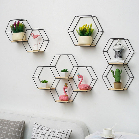 Wall Shelf Floating Shelves Wall Mounted Hexagon Storage Holder Storage Rack for Bedroom Living Room Office Organizer Decor - DDD.MARKET