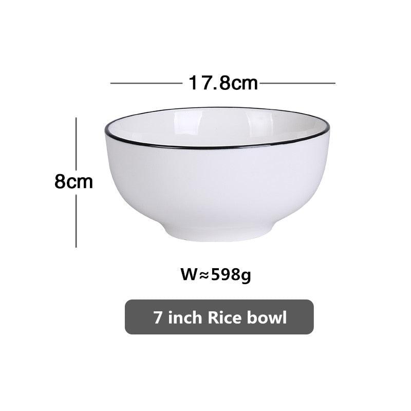 White With Black Edge Dinner Plate Ceramic Kitchen Tray Food Dishes Rice Salad Noodles Bowl Soup Kitchen Cook Tool 1pcs Sale - DDD.MARKET