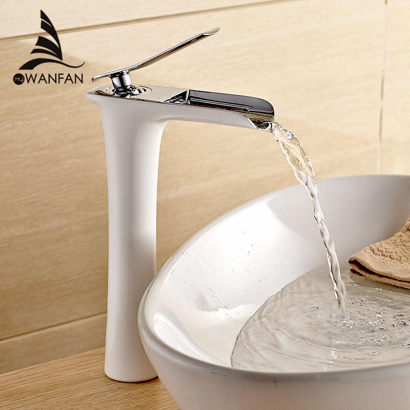 Basin Faucets Modern White Bathroom Faucet Waterfall faucets Single Hole Cold and Hot Water Tap Basin Faucet Mixer Taps 6008 - DDD.MARKET