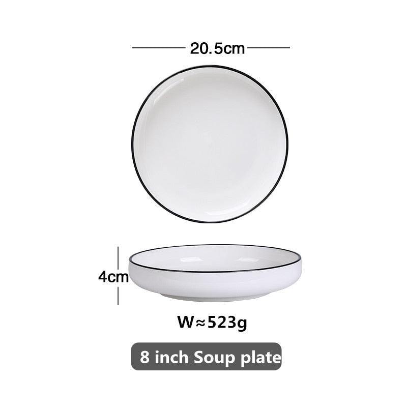 White With Black Edge Dinner Plate Ceramic Kitchen Tray Food Dishes Rice Salad Noodles Bowl Soup Kitchen Cook Tool 1pcs Sale - DDD.MARKET