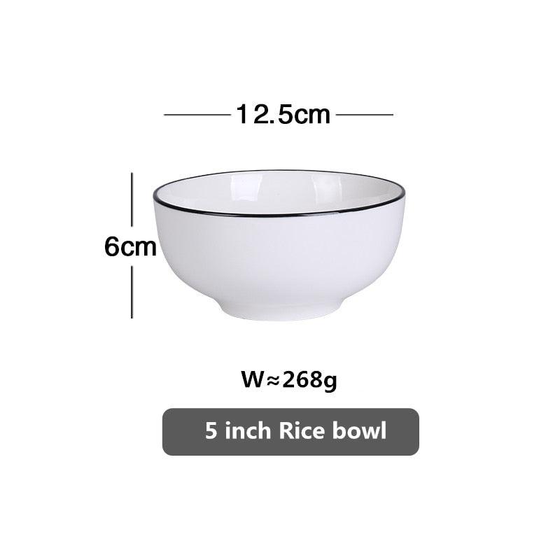 White With Black Edge Dinner Plate Ceramic Kitchen Tray Food Dishes Rice Salad Noodles Bowl Soup Kitchen Cook Tool 1pcs Sale - DDD.MARKET