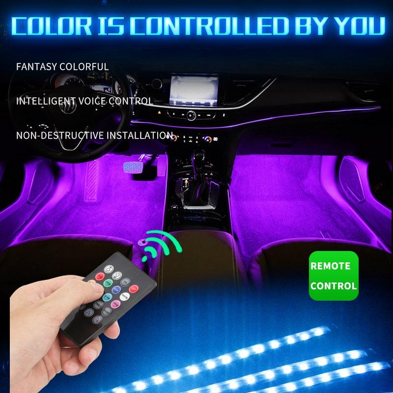 12 LED Car Interior Floor Foot Lamp AUTO Decoration Light With USB Multiple Modes Car Styling Atmosphere RGB Neon Lamp Strips - DDD.MARKET