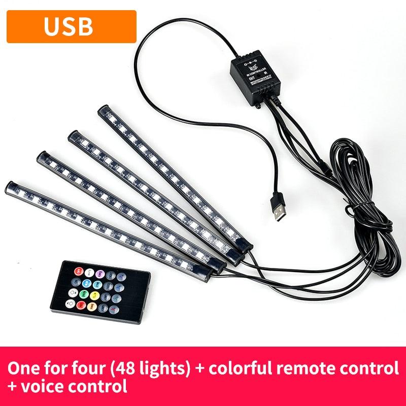 12 LED Car Interior Floor Foot Lamp AUTO Decoration Light With USB Multiple Modes Car Styling Atmosphere RGB Neon Lamp Strips - DDD.MARKET