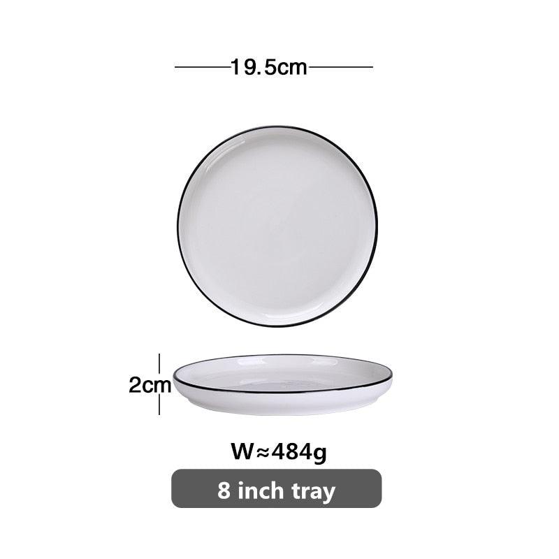 White With Black Edge Dinner Plate Ceramic Kitchen Tray Food Dishes Rice Salad Noodles Bowl Soup Kitchen Cook Tool 1pcs Sale - DDD.MARKET