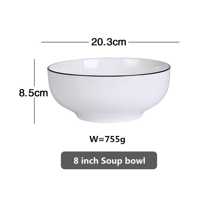 White With Black Edge Dinner Plate Ceramic Kitchen Tray Food Dishes Rice Salad Noodles Bowl Soup Kitchen Cook Tool 1pcs Sale - DDD.MARKET