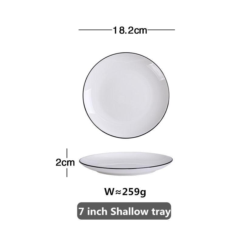 White With Black Edge Dinner Plate Ceramic Kitchen Tray Food Dishes Rice Salad Noodles Bowl Soup Kitchen Cook Tool 1pcs Sale - DDD.MARKET