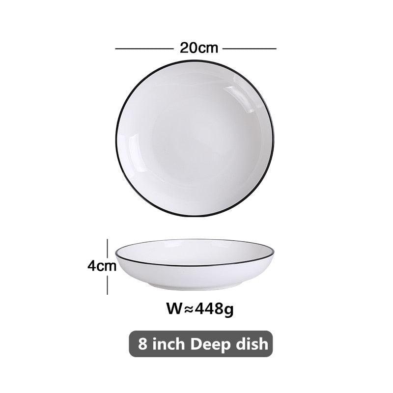 White With Black Edge Dinner Plate Ceramic Kitchen Tray Food Dishes Rice Salad Noodles Bowl Soup Kitchen Cook Tool 1pcs Sale - DDD.MARKET