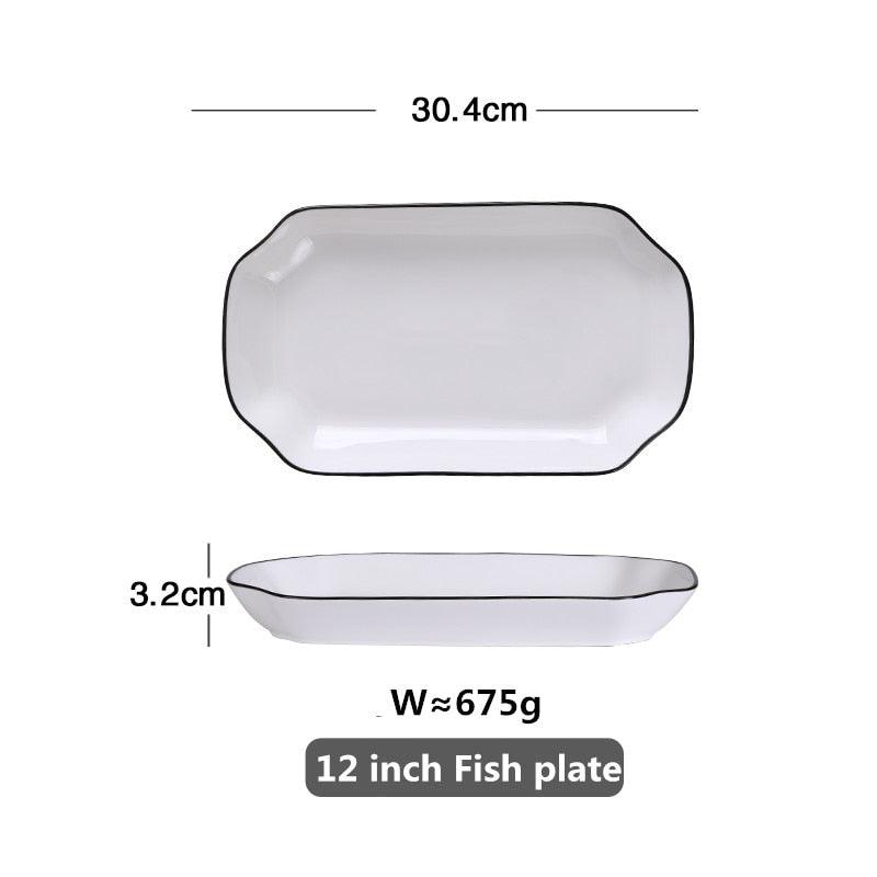 White With Black Edge Dinner Plate Ceramic Kitchen Tray Food Dishes Rice Salad Noodles Bowl Soup Kitchen Cook Tool 1pcs Sale - DDD.MARKET