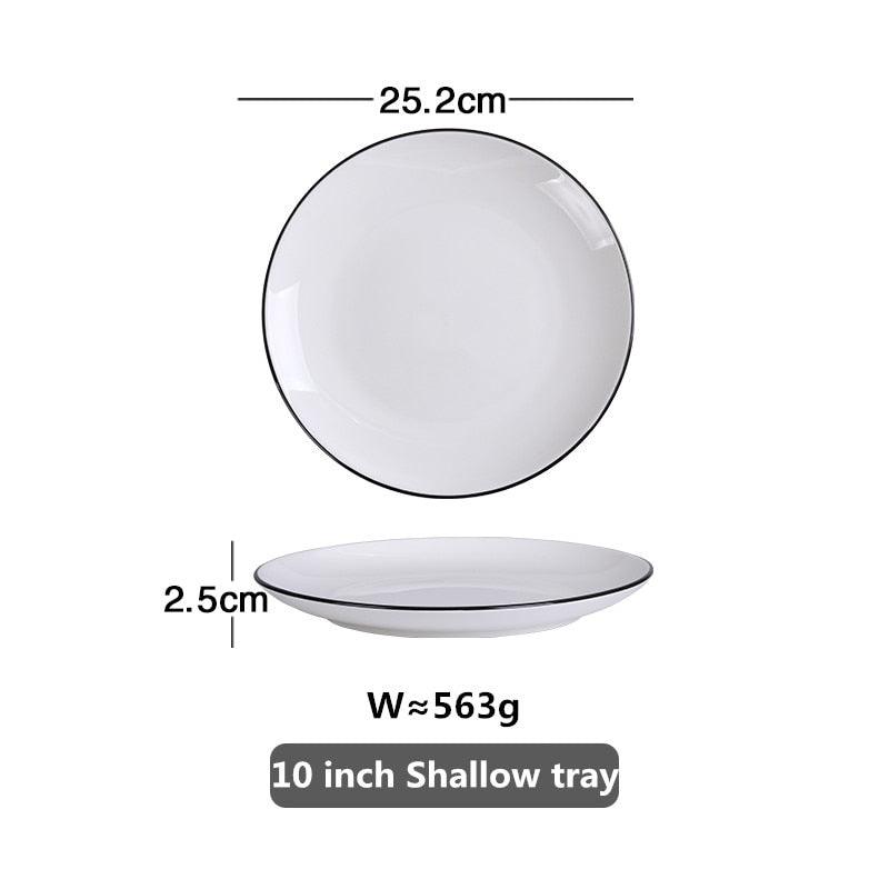 White With Black Edge Dinner Plate Ceramic Kitchen Tray Food Dishes Rice Salad Noodles Bowl Soup Kitchen Cook Tool 1pcs Sale - DDD.MARKET