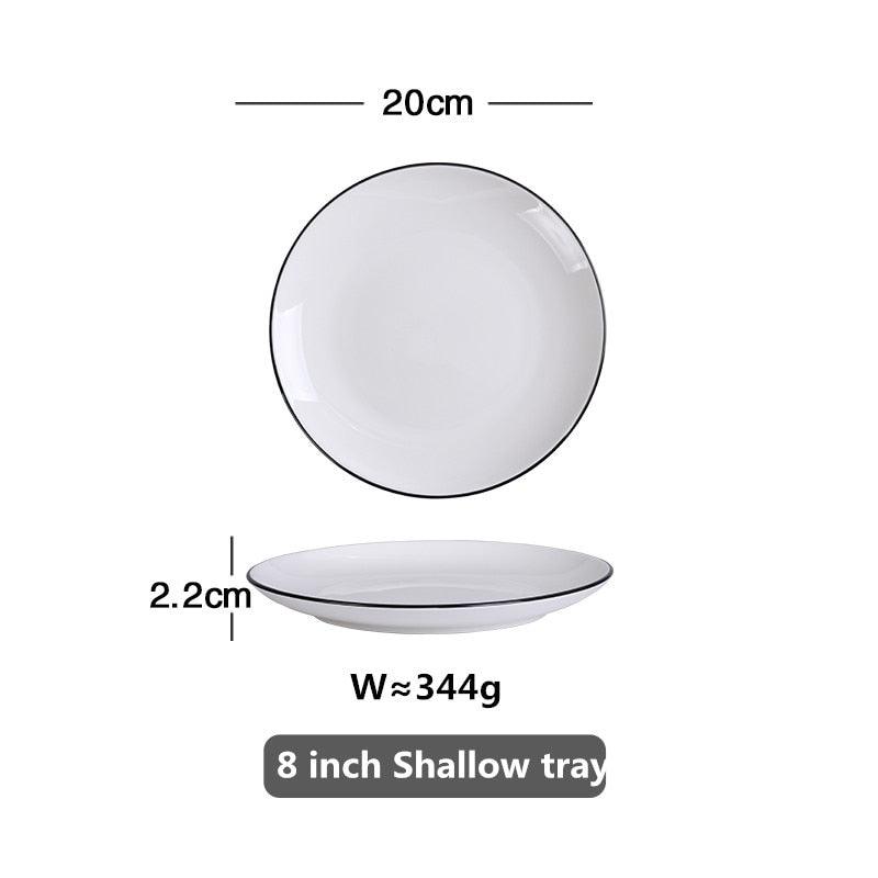 White With Black Edge Dinner Plate Ceramic Kitchen Tray Food Dishes Rice Salad Noodles Bowl Soup Kitchen Cook Tool 1pcs Sale - DDD.MARKET