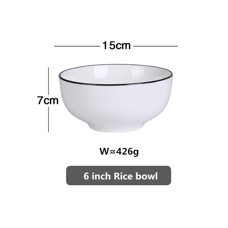 White With Black Edge Dinner Plate Ceramic Kitchen Tray Food Dishes Rice Salad Noodles Bowl Soup Kitchen Cook Tool 1pcs Sale - DDD.MARKET