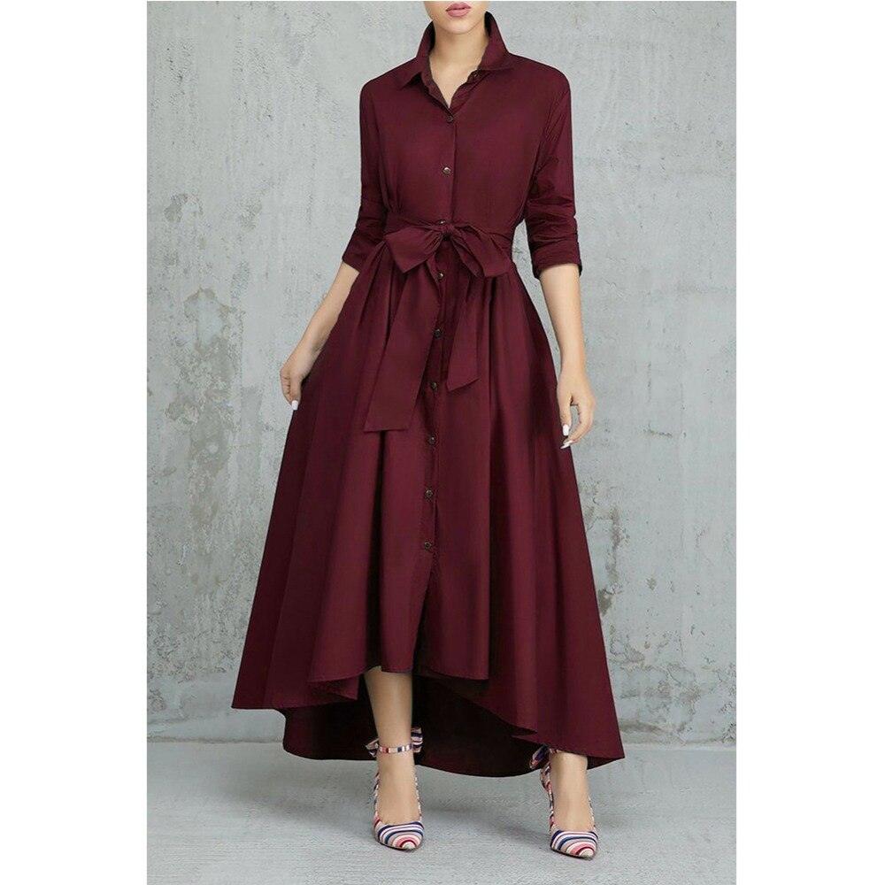 Irregular Long Shirt Dress Women Elegant A Line Turn-down Collar Lace Up Dress Bandage Office Lady Women Dress Vestido Robe - DDD.MARKET