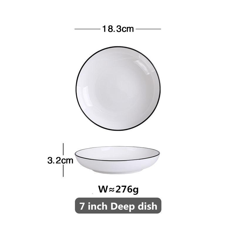 White With Black Edge Dinner Plate Ceramic Kitchen Tray Food Dishes Rice Salad Noodles Bowl Soup Kitchen Cook Tool 1pcs Sale - DDD.MARKET