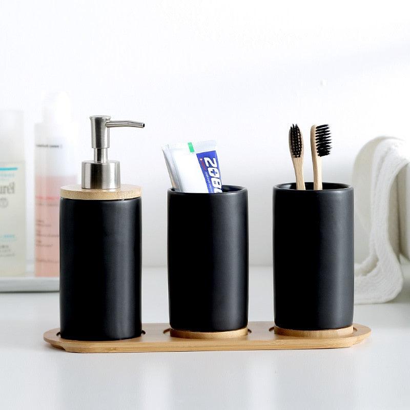 Ceramic Bamboo Toothbrush Holder Cup Bathroom Accessories Set Tumblers Bathroom Emulsion Container Dishwashing Liquid Container - DDD.MARKET