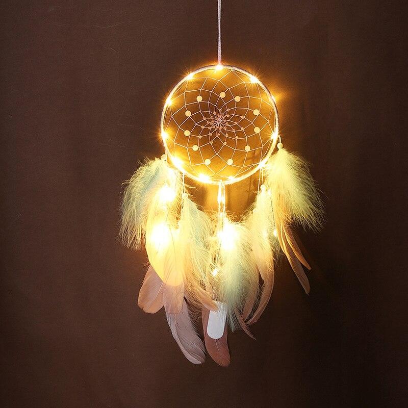 LED Lamp Flying Wind Chimes Lighting Dream Catcher Handmade Gifts Dreamcatcher Feather Pendant Romantic Creative Wall Hanging - DDD.MARKET