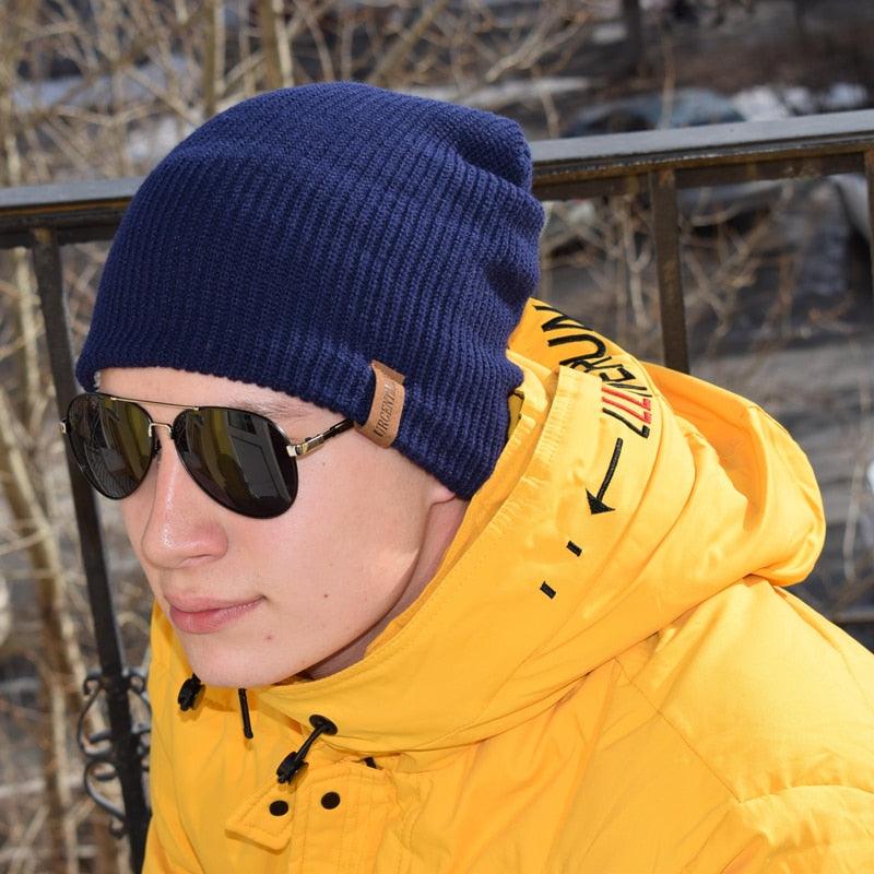 New Unisex Letter Beanie Hat Leisure Add Fur Lined Winter Hats For Men Women Keep Warm Knitted Hat Fashion Solid Ski Bonnet Cap - DDD.MARKET