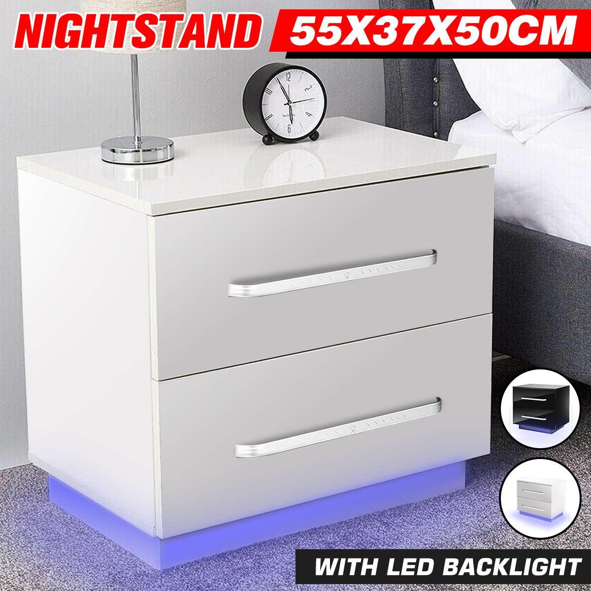 3 Type Modern Luxury LED Light Nightstand Coffee Tea Table w/2 Drawers Organizer Storage Cabinet Bedside Table Bedroom Furniture - DDD.MARKET