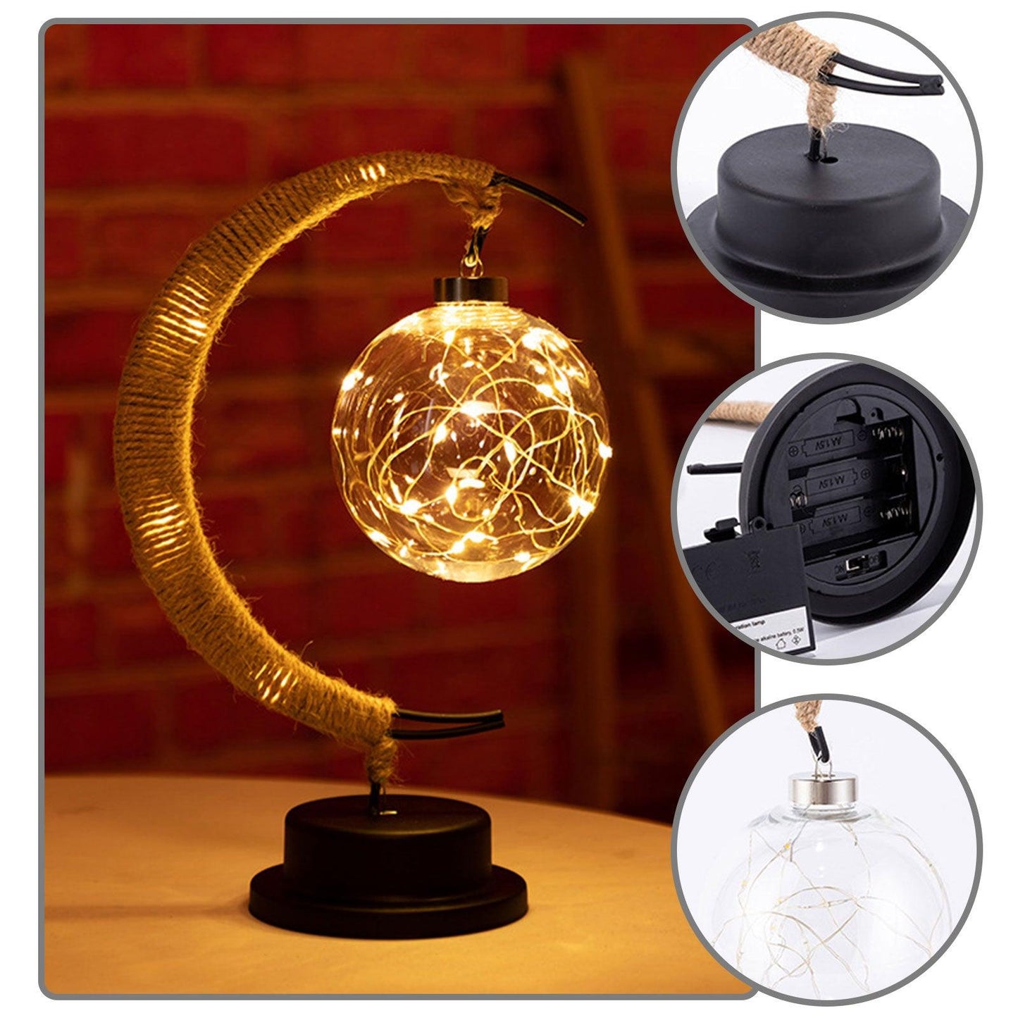 USB LED Moon Sepak Takraw Lamp Line Rattan Handmade Hemp Rope Wrought Iron Night Light Home Decoration Sleeping Lantern Light - DDD.MARKET