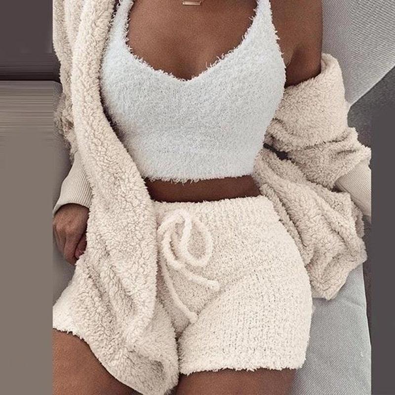 GAOKE Winter Autumn Three Pieces Set Hoodie Top And Short Tracksuit Women Set Elastic Waist Leisure 3 Piece Set Women Outfits - DDD.MARKET