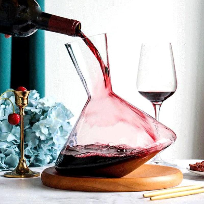 2000ML Creative Tumbler Wine Decanter with Wood Tray Hand Blown Crystal Wine Carafe Champagne Glass Whiskey Wine Aerator - DDD.MARKET