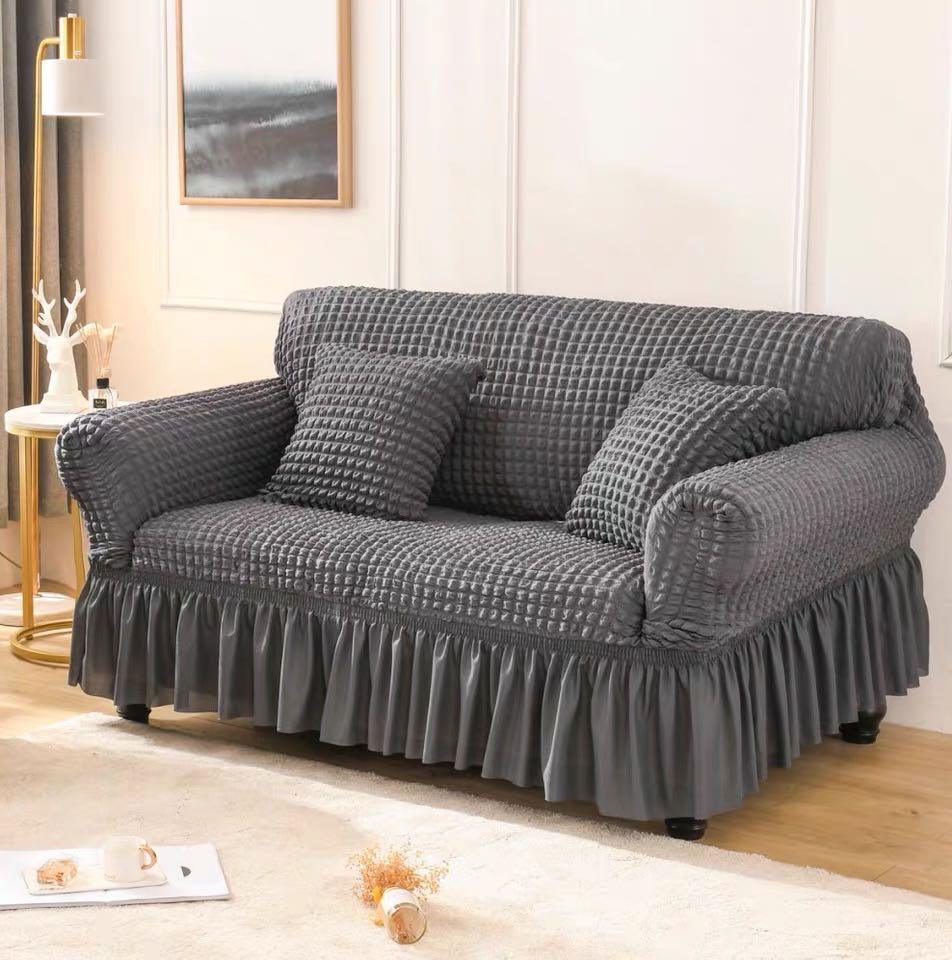 Elastic Sofa Cover Living Room Solid Color Sofa Cover Lattice Sofa Cover Elegant Skirt for Living Room Armchair Couch Sofa - DDD.MARKET